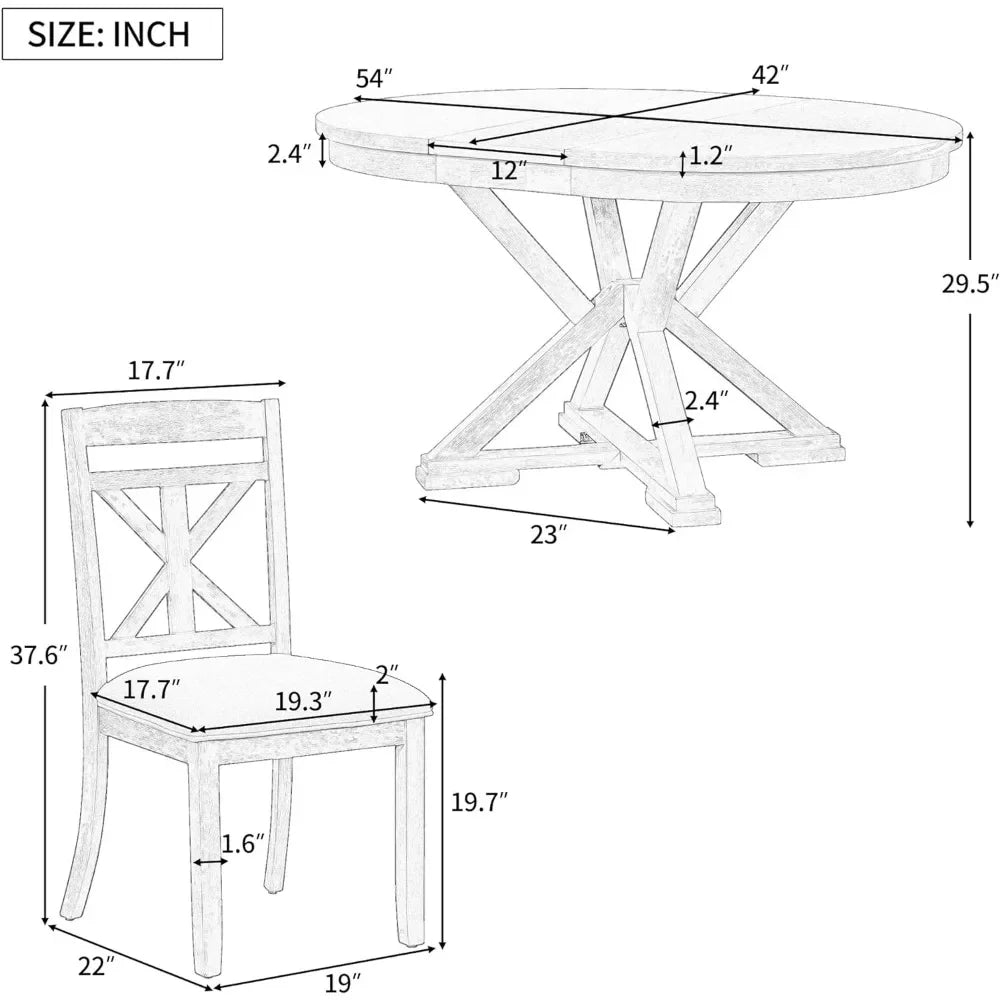 Dining Table Set 5-Piece with Round Table and 4 Upholstered Chairs,