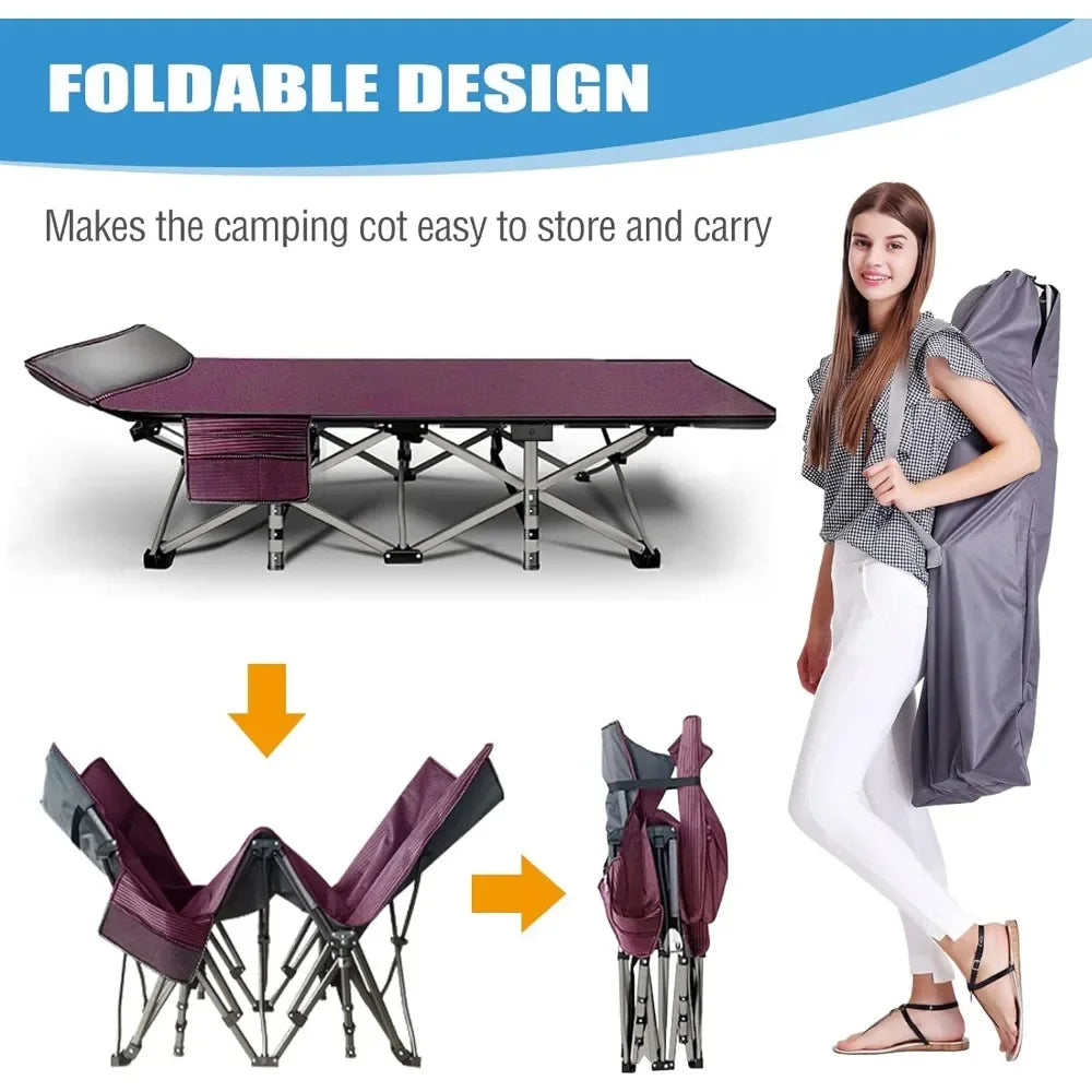 Folding Camping Cots for Adults, 2 Pack Heavy Duty with Carry Bag,