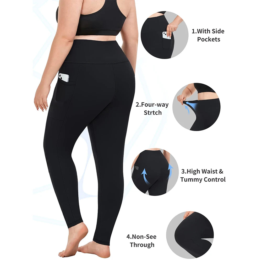 3 Pack Plus Size Leggings With Pockets For Women High Waisted Spandex Soft Workout Yoga Pants