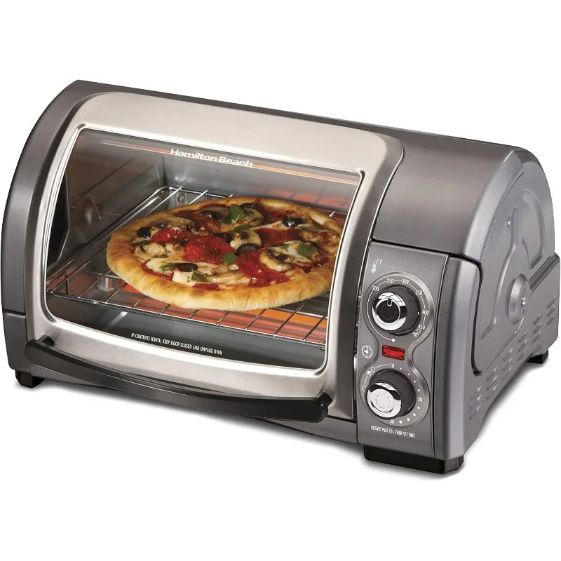 4-slice countertop oven with roll-up door, 1200W, suitable for 9" pizzas, 3 cooking functions