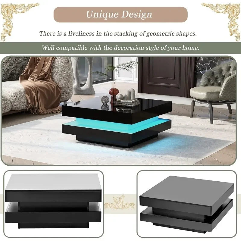 LED Coffee Table for Living Room, Exquisite 2-Tier Centerpiece, Enhancing  with 16-Color Plug-in