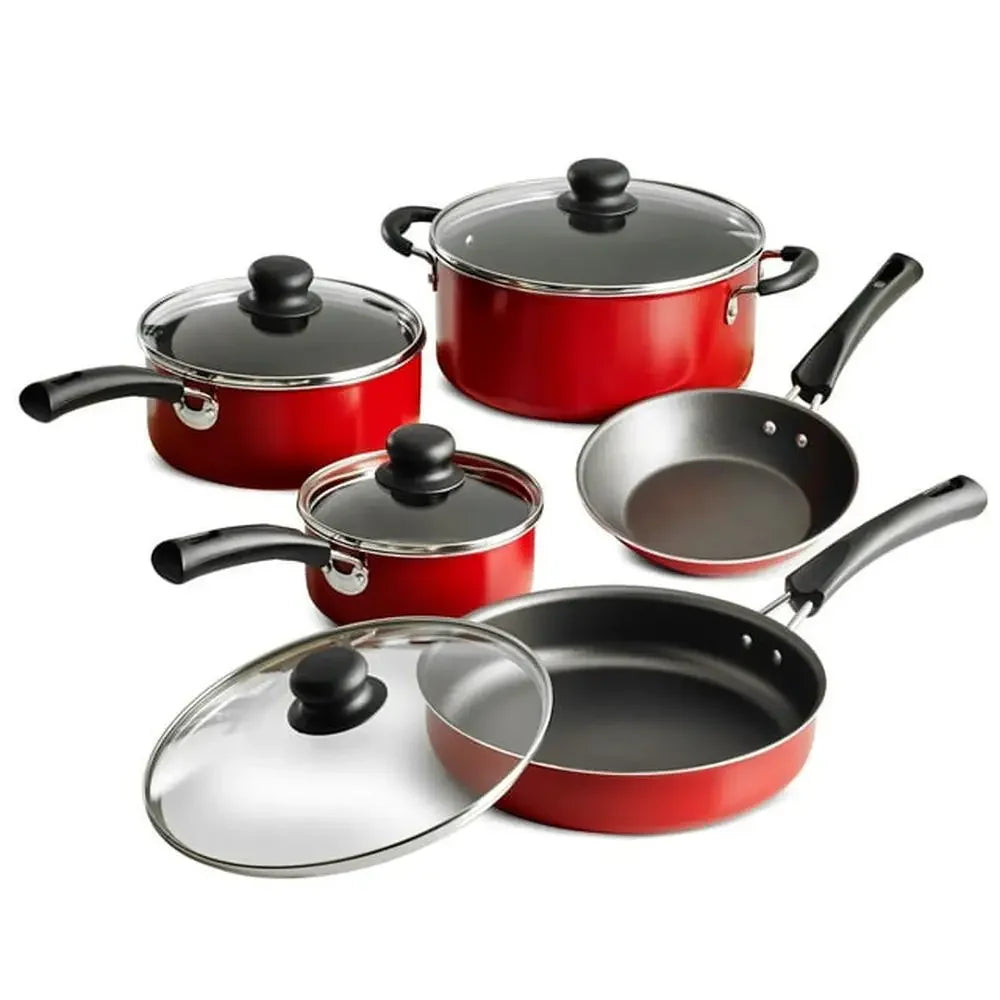 9-Piece Non-Stick Cookware Set Red Saute Pois and Lids