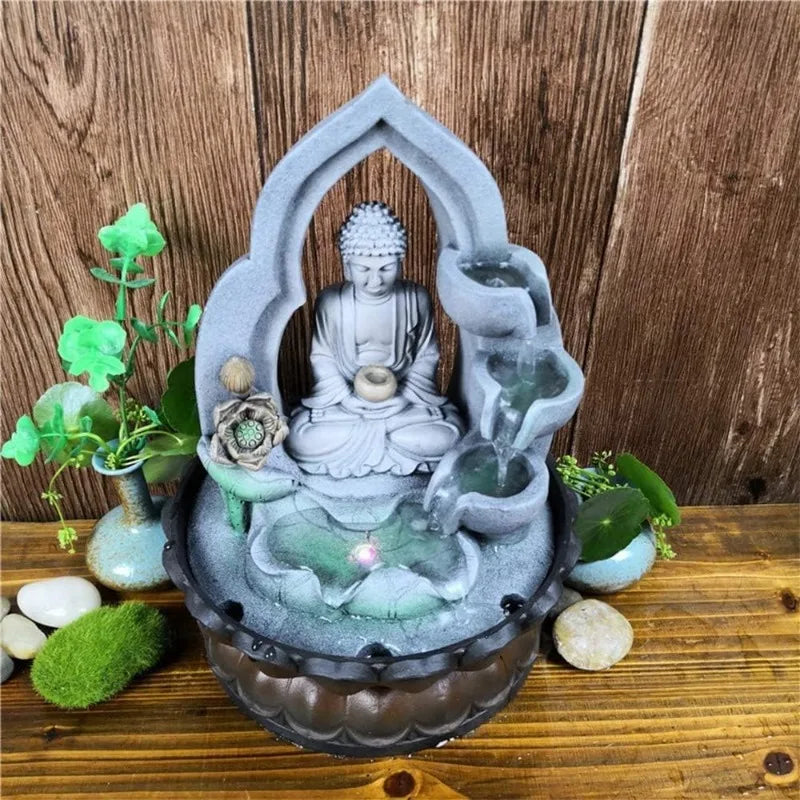 Buddha Tabletop Waterfall Fountain Meditation Relaxing Indoor Decoration, Zen Fountain