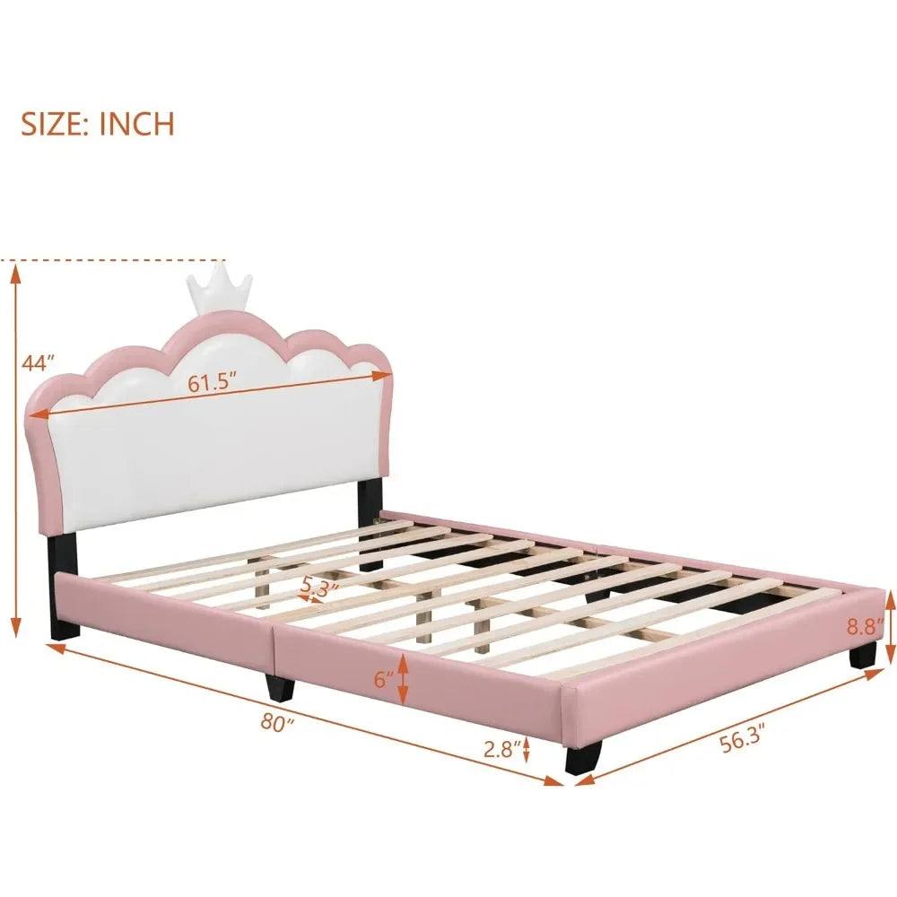 Bed frame, children's soft cushion day frame headboard, wooden princess low floor bed, easy to assemble,