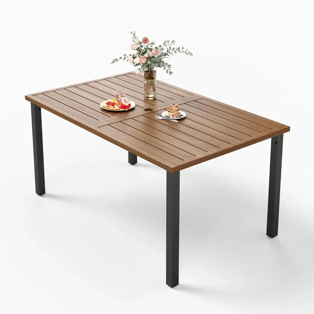 Outdoor Dining Table for6,6Person Wood-Like Metal Steel