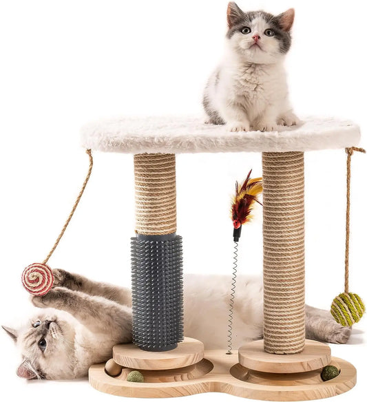 Cat Scratching Post for Indoor Cats with Soft Rabbit Fleece  Toys