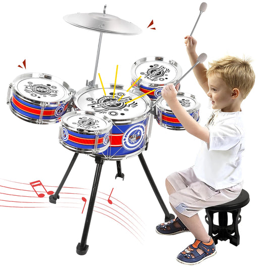 Kids  Drum Sets for  Beginners  with Stool &  5 Drums Musical Instruments