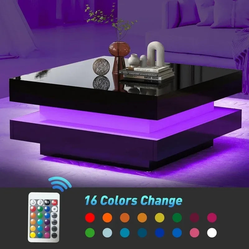 LED Coffee Table for Living Room, Exquisite 2-Tier Centerpiece, Enhancing  with 16-Color Plug-in