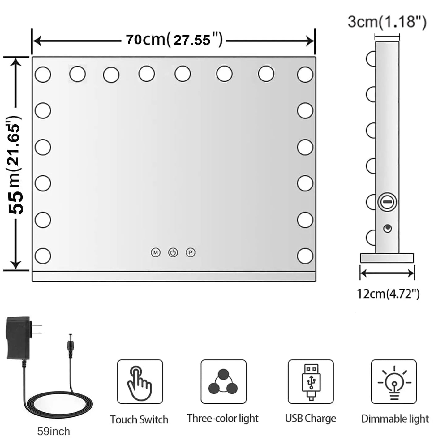 Vanity Mirror with Lights-Large Makeup Mirror Hollywood Lighted  Color Modes, Touch Control,