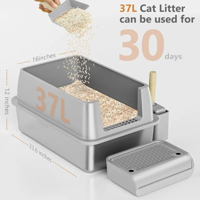 Stainless Steel Cat Litter Box with Lid, XL Extra  Litter Box Removable