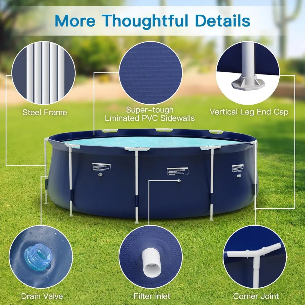 Round Pool 8ft X 30in Steel Frame Above Ground Pool for Outdoor For Kids