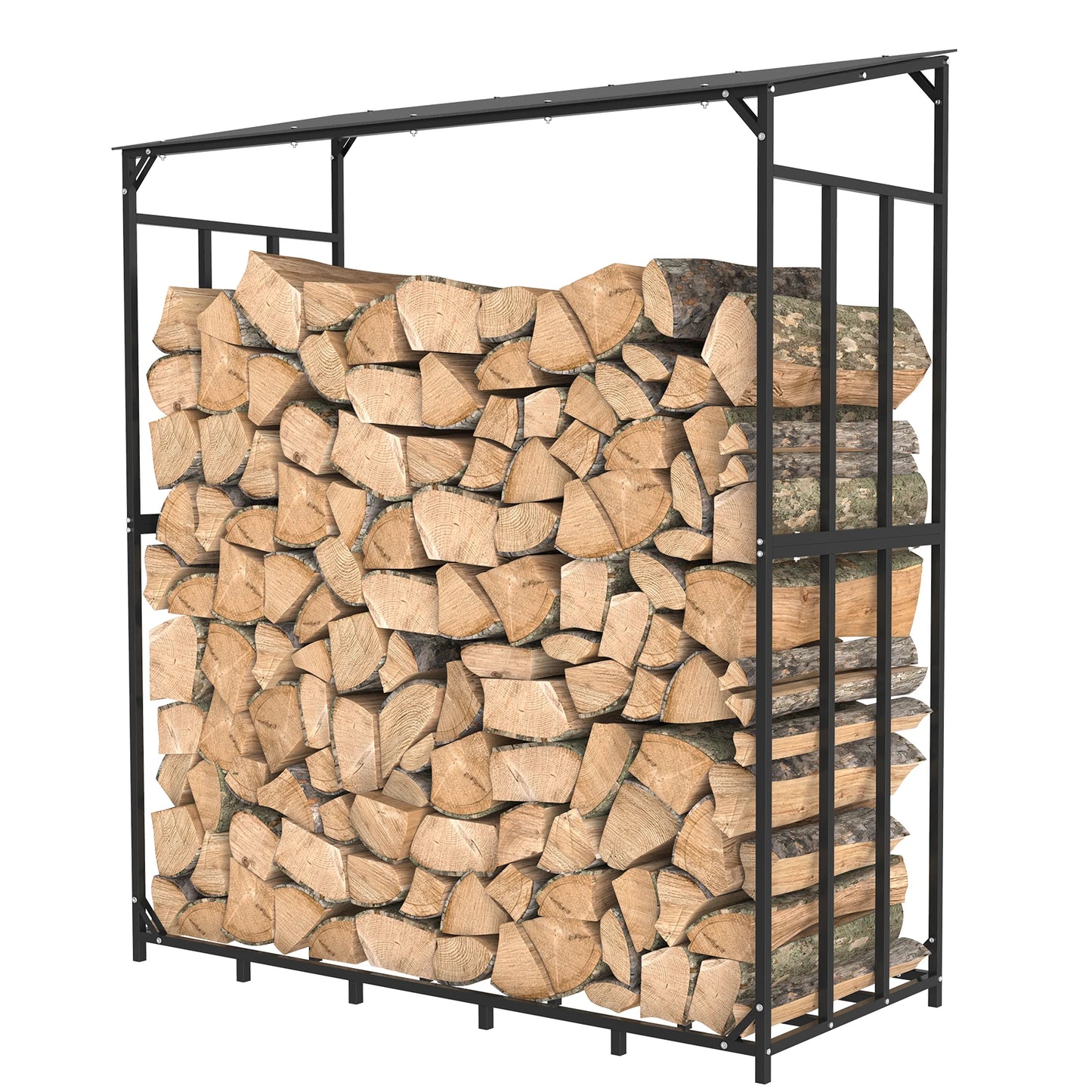 Heavy Duty Outdoor Firewood Storage Log Rack Metal Stand with Top Cover