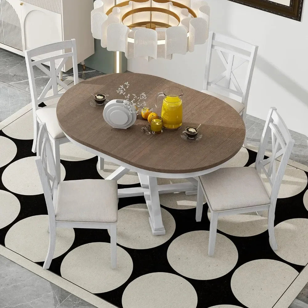 Dining Table Set 5-Piece with Round Table and 4 Upholstered Chairs,