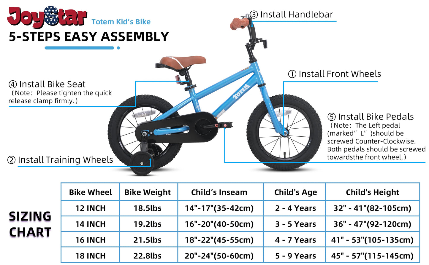 US warehouse JOYSTAR Kids Bike for Boys Girls Ages 2-9 Years Old,