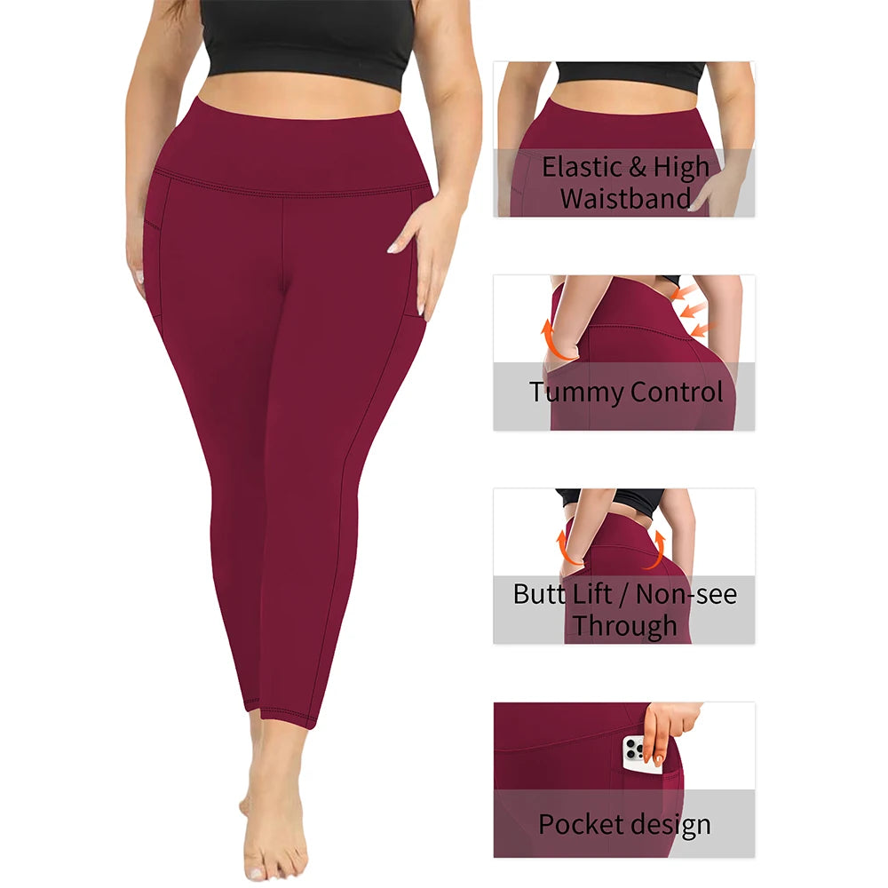 3 Pack Plus Size Leggings With Pockets For Women High Waisted