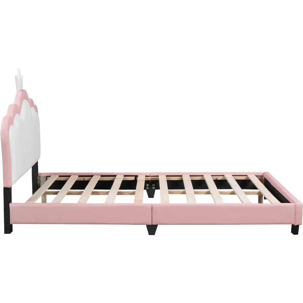 Bed frame, children's soft cushion day frame headboard, wooden princess low floor bed, easy to assemble,