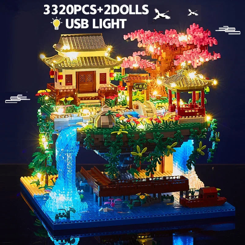 Blocks Tree House Diamond Building Garden  Waterfall Light DIY Bricks Cherry Blossom Toy For Kids Adult Gift