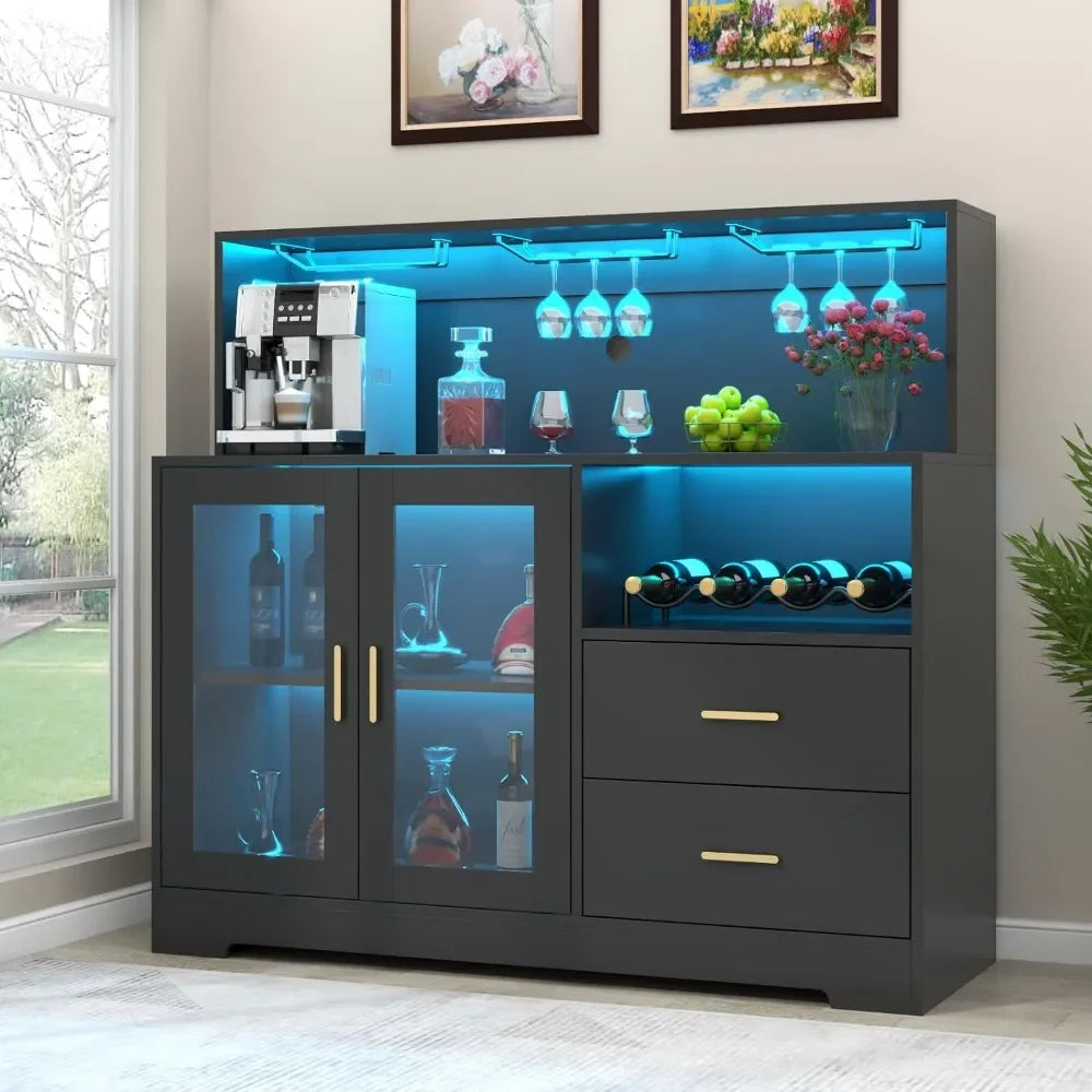 Wine Bar Cabinet with LED Light,  Glass Rack, Modern Liquor Cabinet for Living Room Dining Room