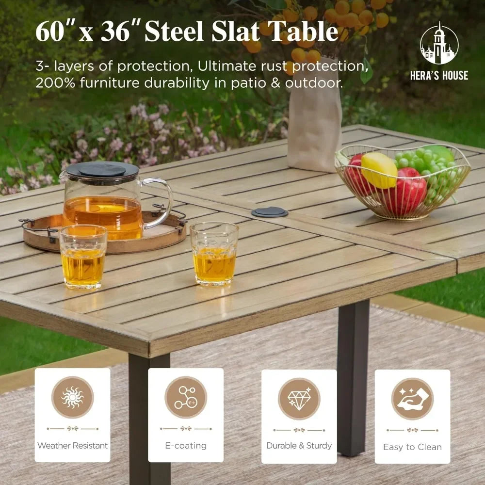 Outdoor Dining Table for6,6Person Wood-Like Metal Steel