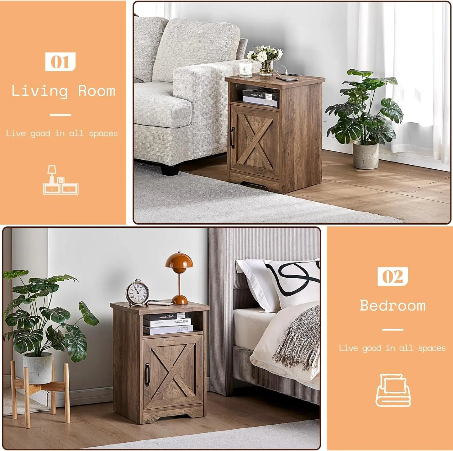 3-Piece Table Set Includes Coffee Table& Two End Tables, Side Table with Charging Station