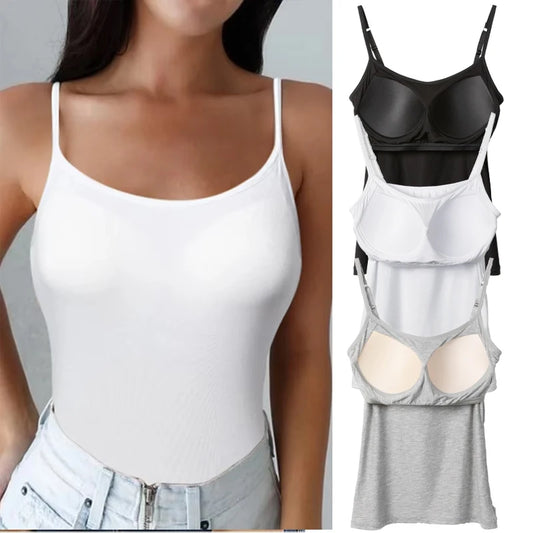 Women's Cotton Camisole with Bra Adjustable i Strap Tank Top Cami Tanks 2/3 Packs