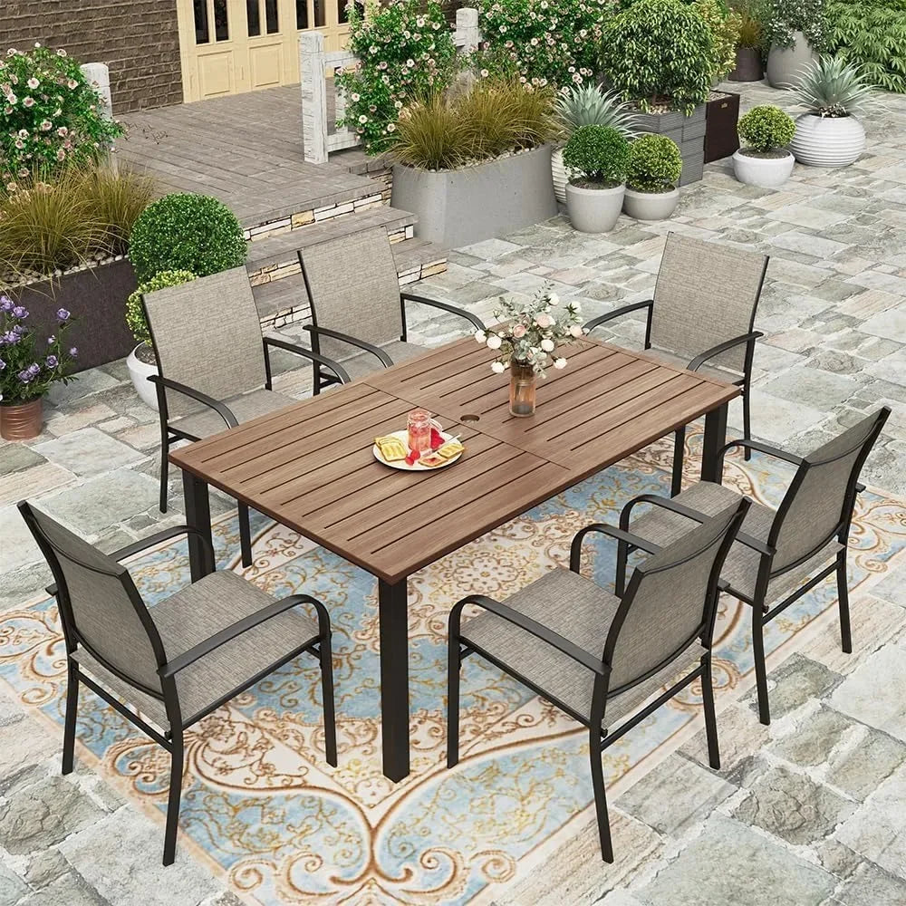 Outdoor Dining Table for6,6Person Wood-Like Metal Steel