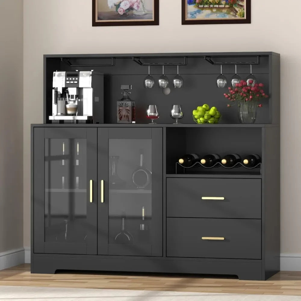 Wine Bar Cabinet with LED Light,  Glass Rack, Modern Liquor Cabinet for Living Room Dining Room