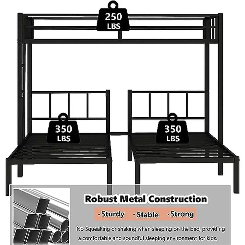 Metal Triple Bunk Beds Kids Teens Space Saver Three Beds