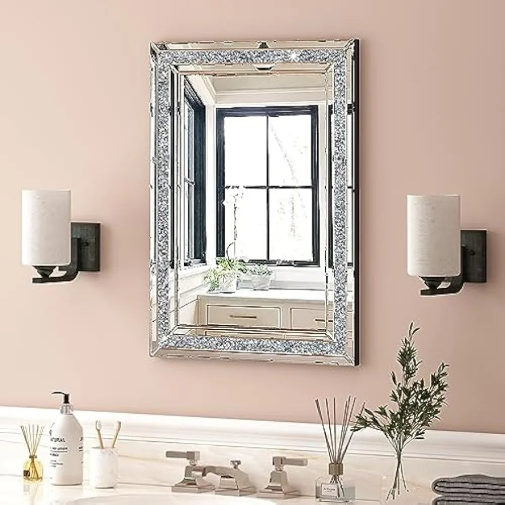 32 x 24 Inches Decorative Crystal Mirrors for Wall Decor, Living Room, Dinning Room Silver