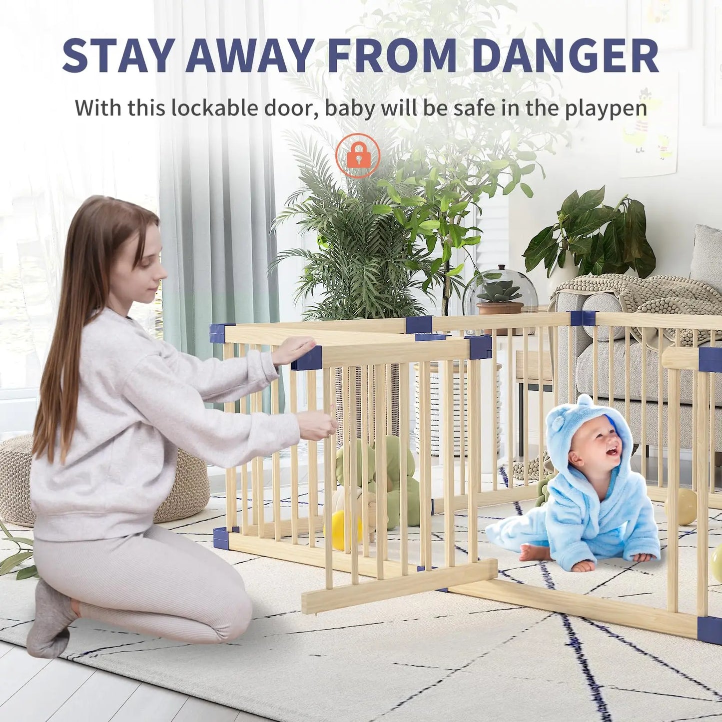 Baby  Wooden Baby Playpen with Safety gate