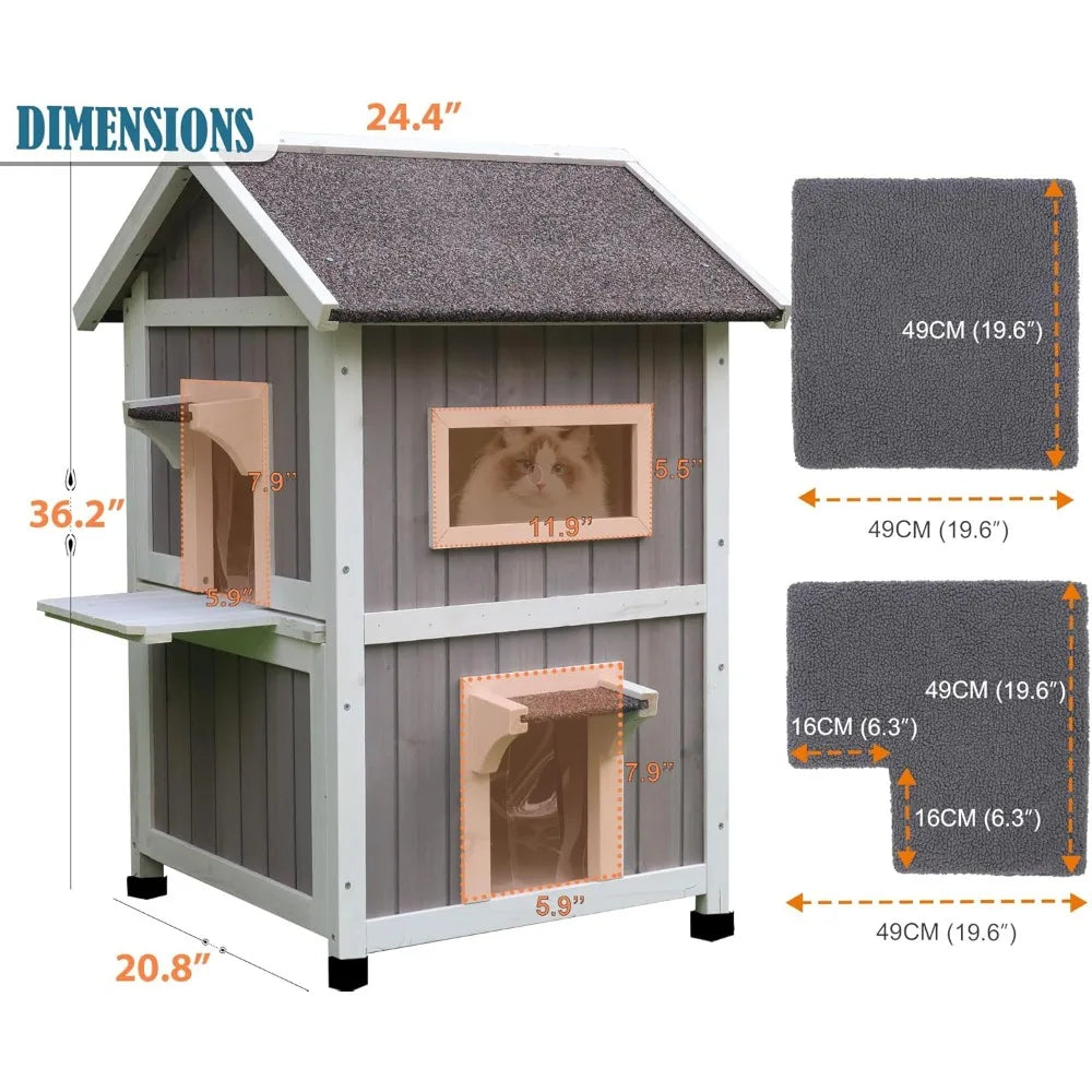 Outdoor Cat House, Large for Feral Cats Wooden Outside Cat Shelter Weatherproof